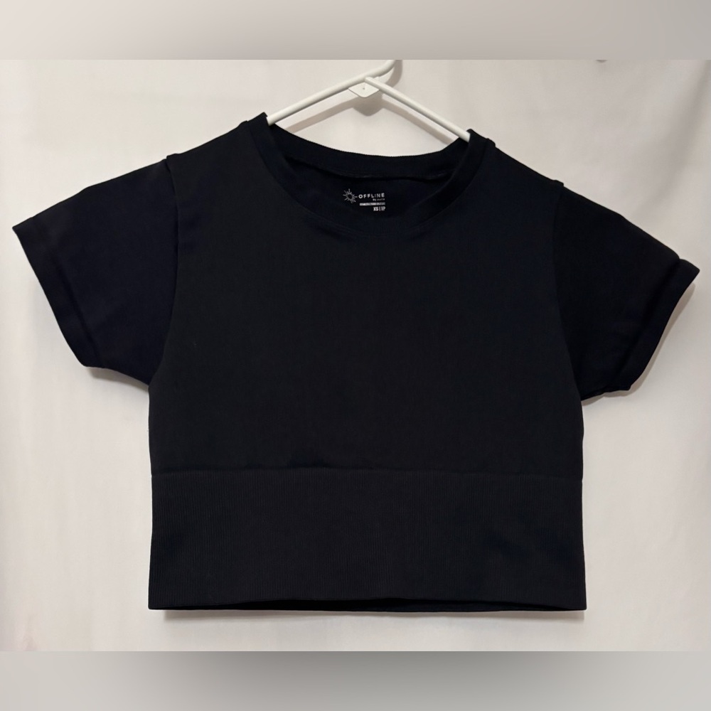 Aerie Black Fitted Crop T-Shirt Short Sleeve